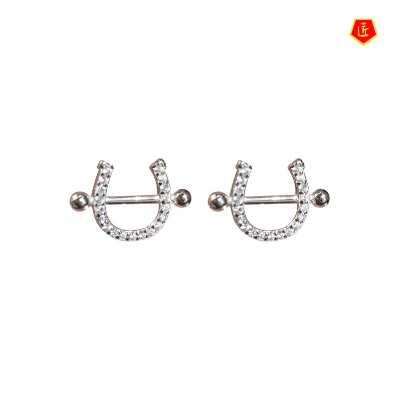 [Ready Stock]Women's S925 Silver Horseshoe Stud Earrings Simple Fashion