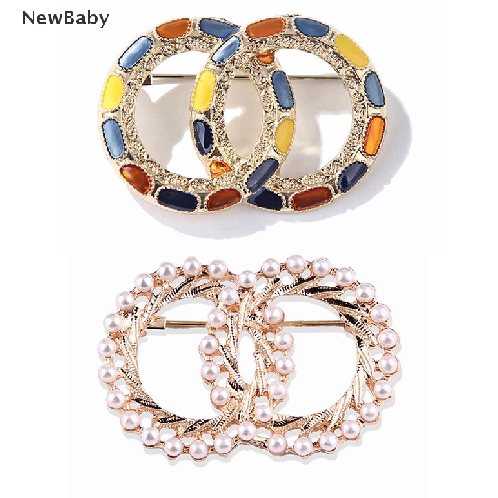 Newbaby Bros Pin Enamel Desain Lingkaran Ganda Hias Mutiara Imitasi Warna Warni Untuk Wanita