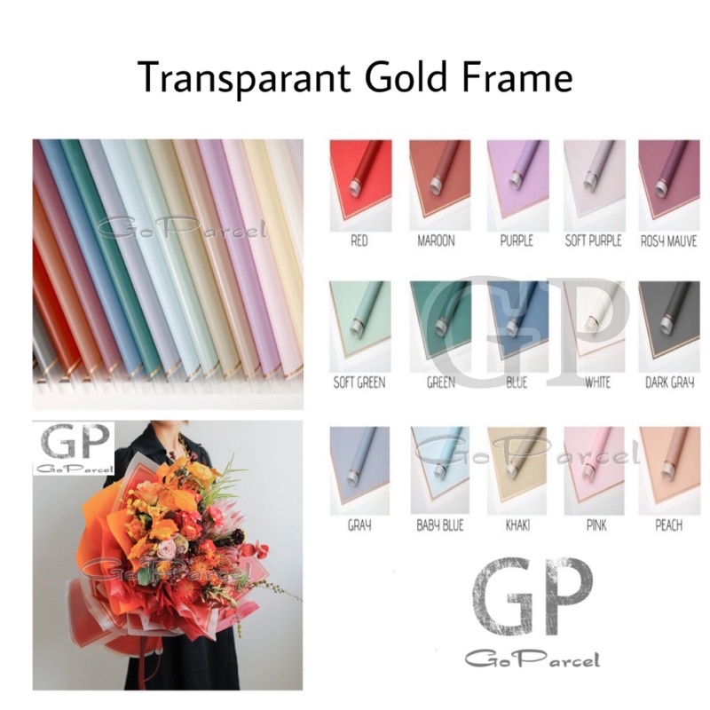 

( 5 Lembar ) TRANSLUCENT GOLD FRAME - FLOWER WRAPPING PAPER PLASTIC CELLOPHANE GOLD LINE MATTE
