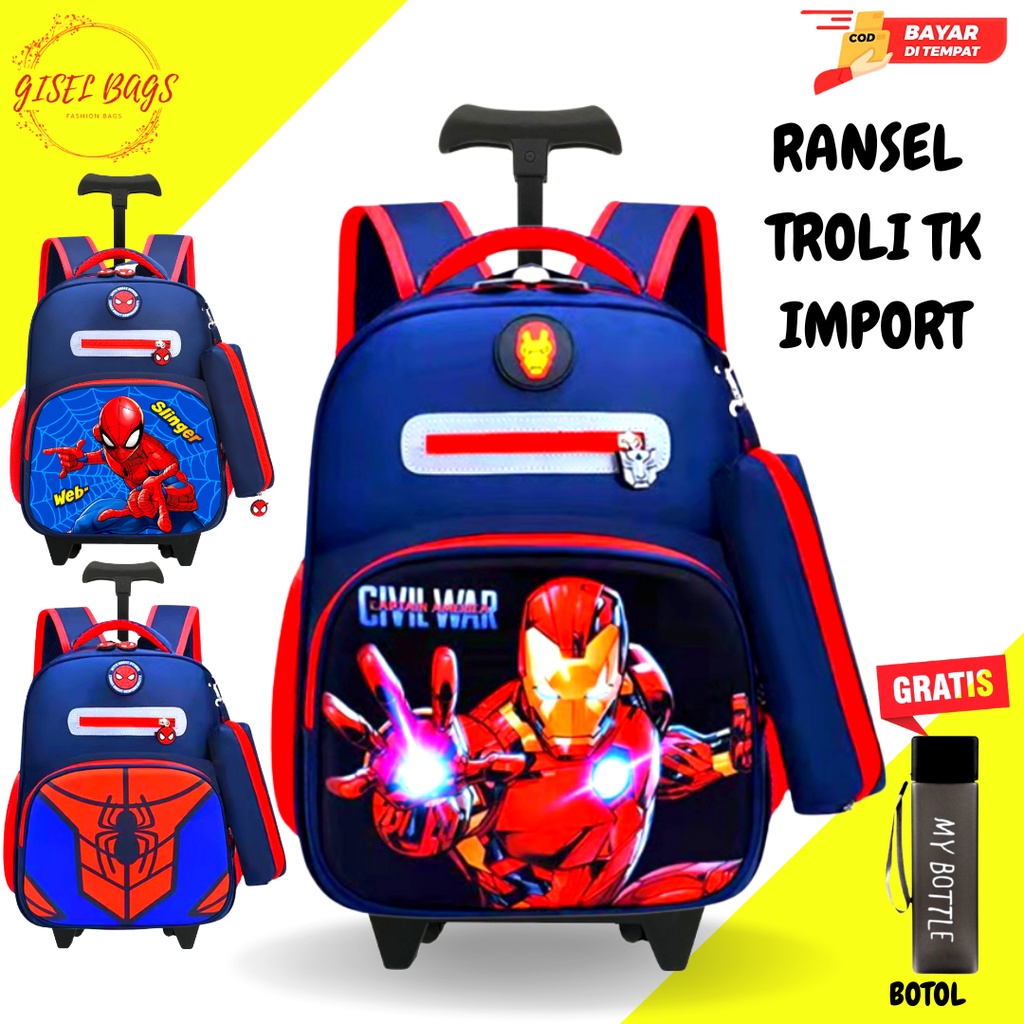 GSB Tas koper anak laki laki sekolah tk import karakter superhero gratis kotak pensil