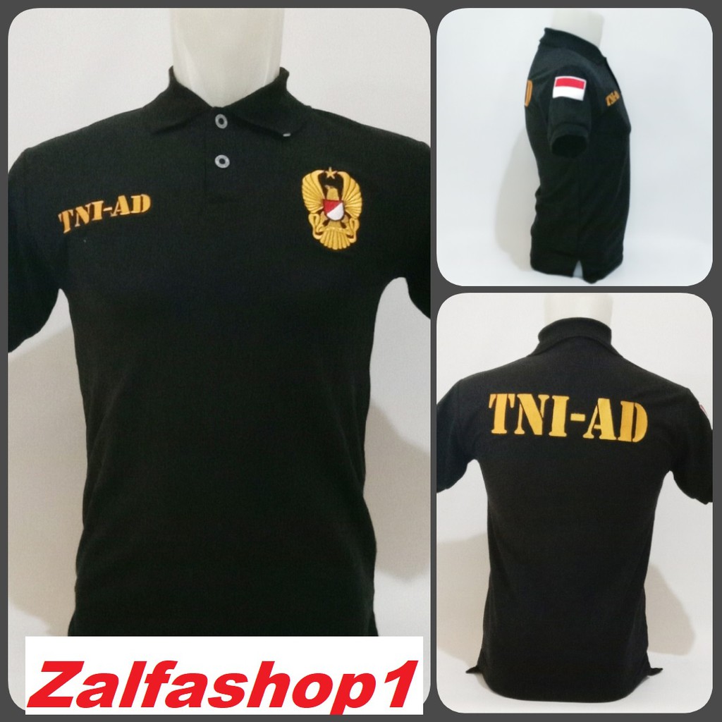Kaos Baju Pria Kaos Polo PENDEK Hitam TNI AD