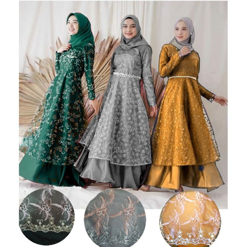 MAXI SYAKIRA TULE BROKAT MUTIARA PREMIUM / Gamis Kondangan