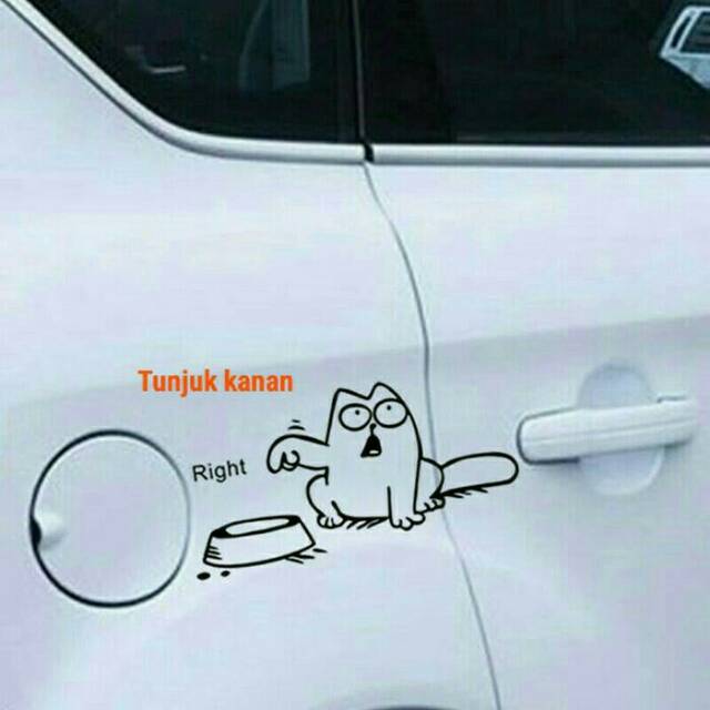 stiker tangki bensin sticker kucing lapar tunjuk mangkuk makan