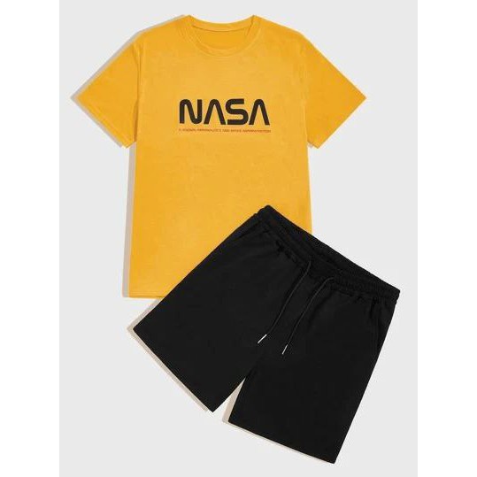 Clothing May - 1 Set Nasa One Set Oneset Satu Pasang Satu Setel Fashion Sepasang Kaos Koas Set Boxer Distro Kekinin T Shirt Tshirt T-Shirt Premium Murah Unisex Sablon Dtf Murah Celana Pria Pendek  Tali Kolor Bokser