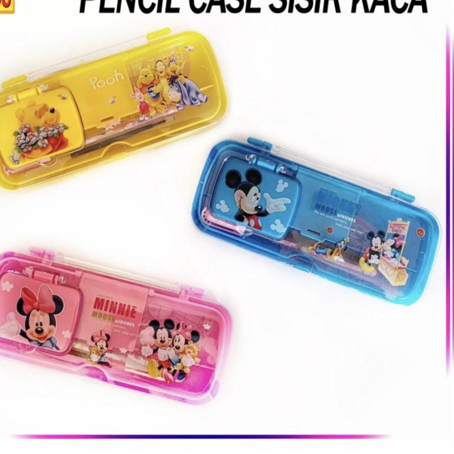 

Trend - Pencil case / tempat pensil kaca plastik karakter set harga per 1 pcs ada isi pencil stip serutan kaca dan sisir !