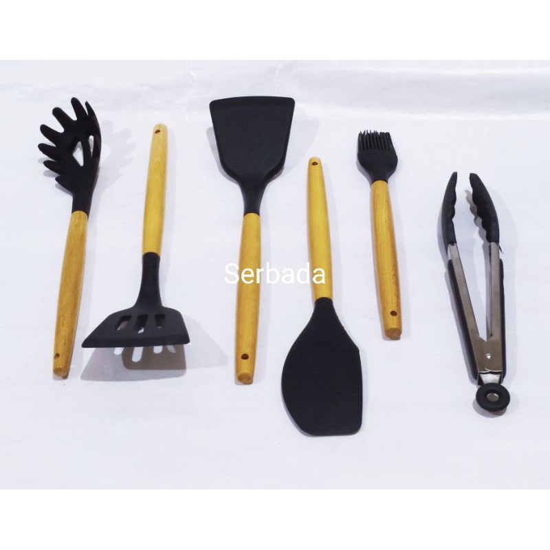 A1 Silicone Set Utensils 11Pcs Sendok Sutil Spatula Silikon Gagang Kayu