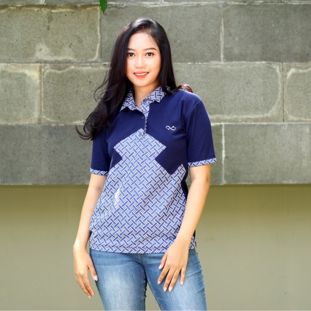 Loyal Kaos Polo Batik Navy Modern Wanita M L XL XXL