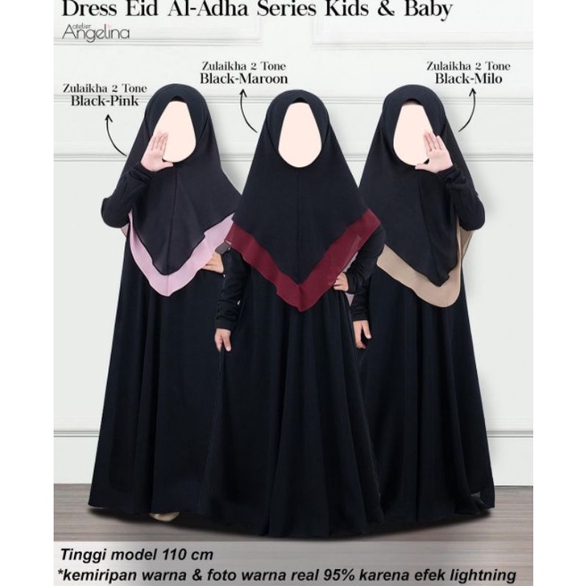Atelier Angelina - Aisha Dress Set Black Pink - Gamis Jersey Cerruti Anak