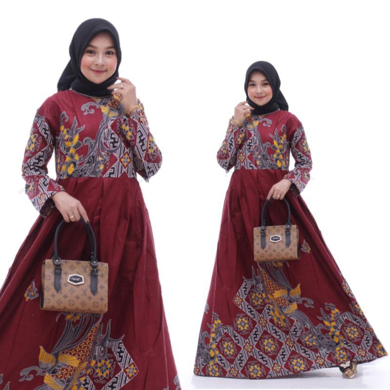 BATIK COUPLE KELUARGA sania ruffle ori ndoro jowi dnt motif kenari merah-G kenari maroon