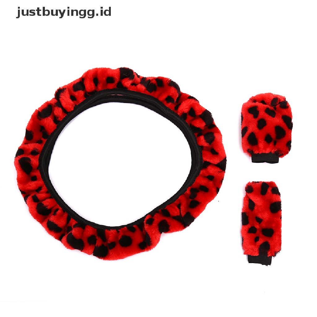 3pcs / Set Cover Stir Mobil Motif Leopard Bahan Plush Untuk Musim Dingin