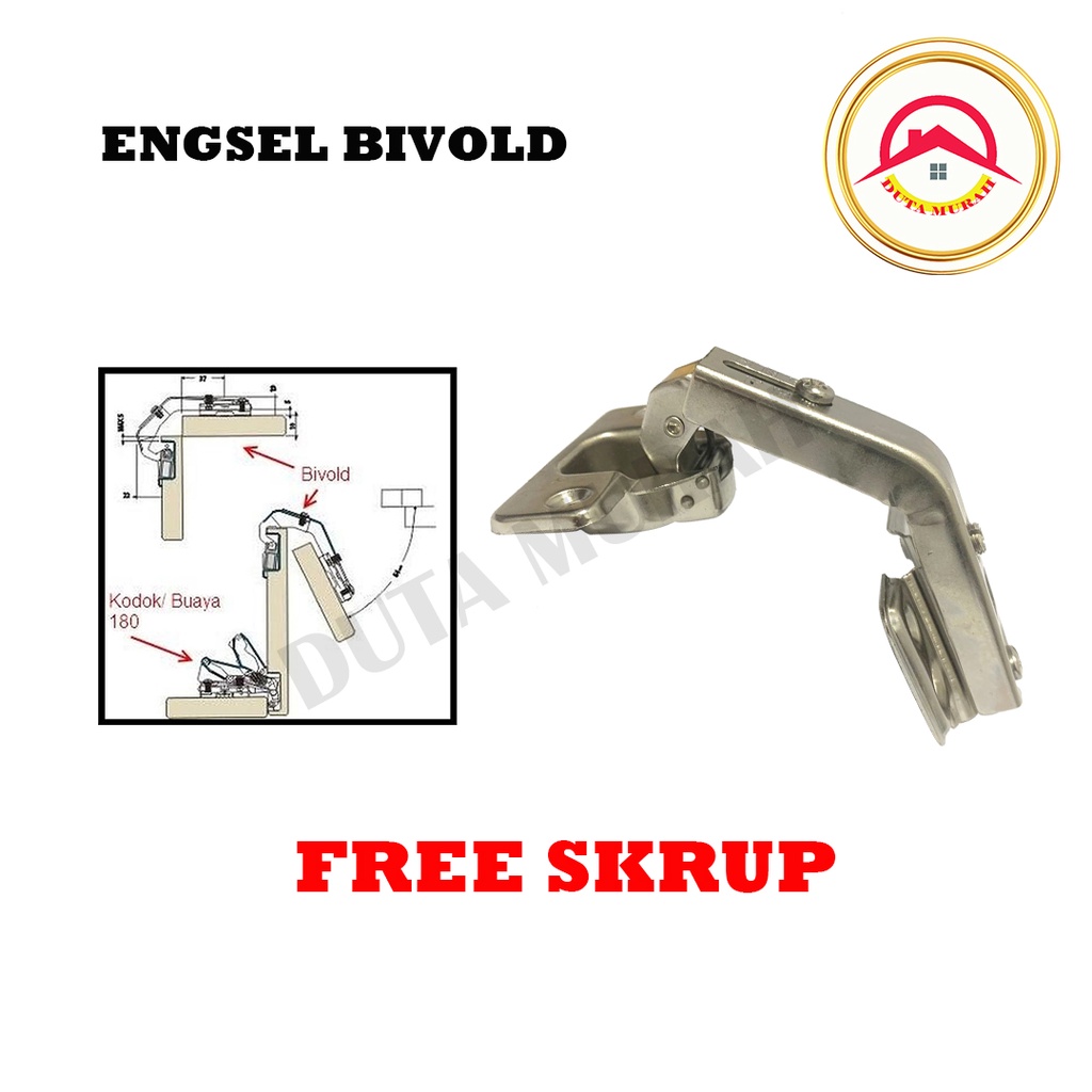 Engsel Sendok Pintu Sudut Bifold Bivold Pasangan Engsel Buaya 180 Derajat Isi ( 1Pcs) , FREE SEKRUP