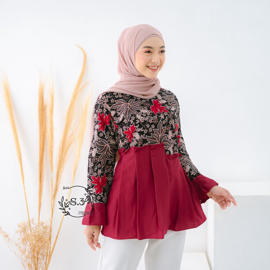 BLOUSE BATIK WANITA MODERN TERKINI ATASAN BATIK KERJA KANTOR