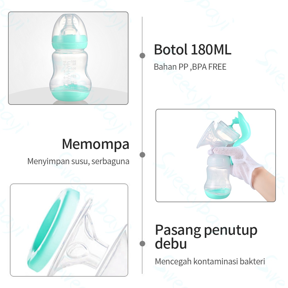 Sweetybayi Pompa asi manual 180 ml breast pump silikon BPA Free