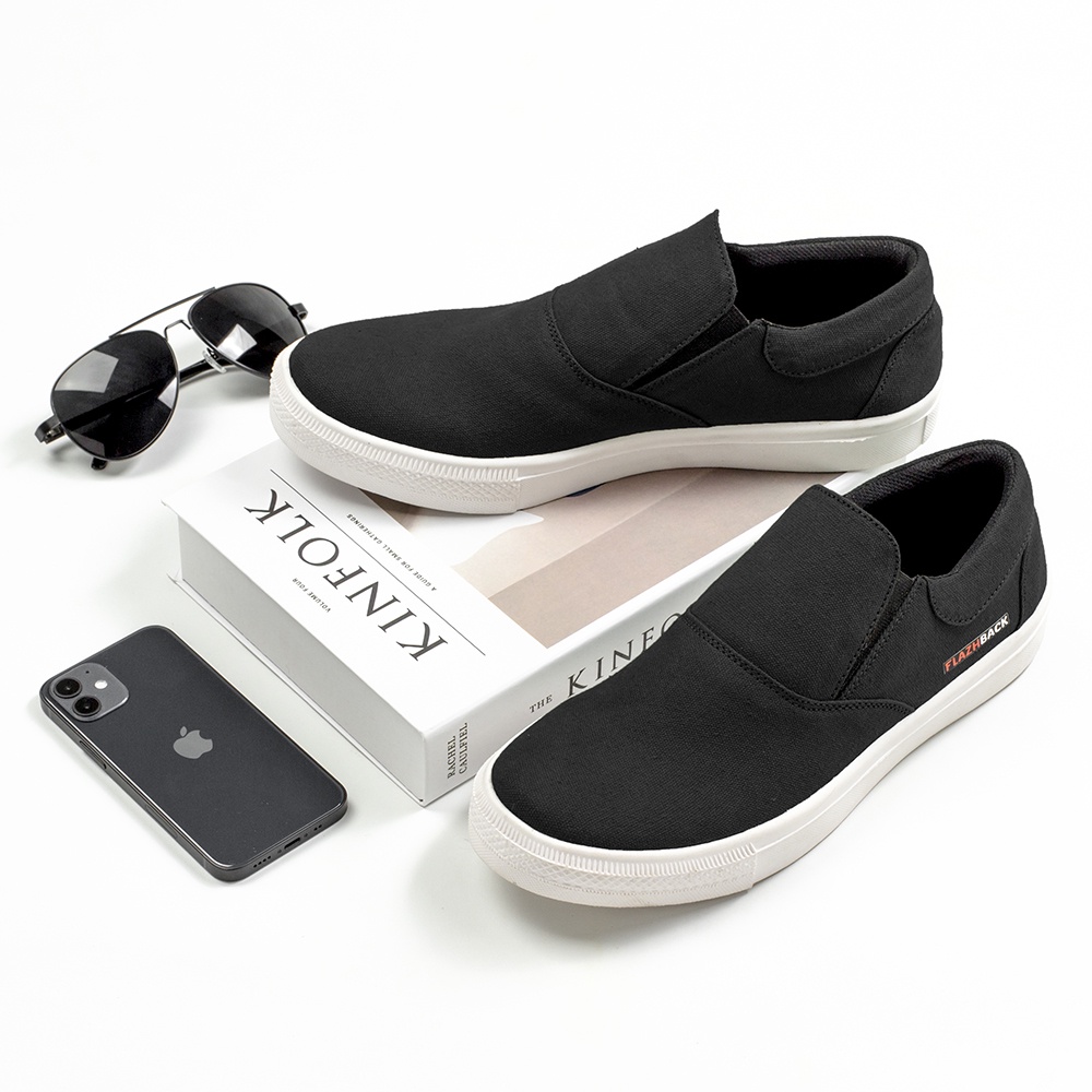 OWL BLACK |ManNeedMe x FLAZHBACK| Sepatu Sneakers Pria Casual Slip On Kanvas ORIGINAL