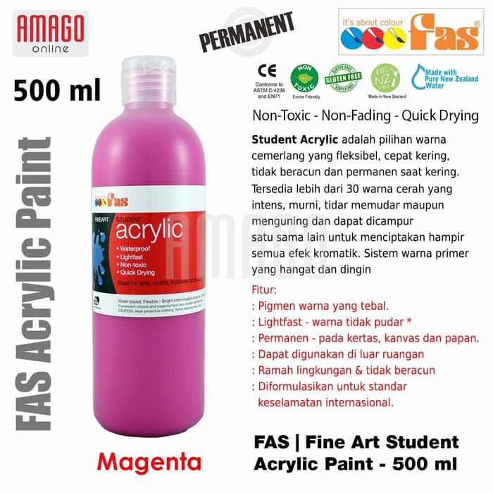 FAS - STUDENT ACRYLIC PAINT - 500 ML - MAGENTA