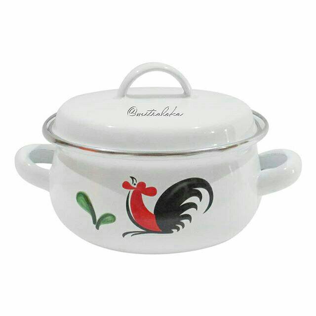 Mitra Loka Panci Enamel 12cm Motif Ayam Jago Kukuruyuk Kedaung KIG Panci Anti Lengket Panci Masak Mi