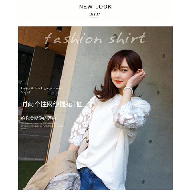 #Sisjuly# Wanita Musim Panas Baru Longgar dan Slim T-shirt Lengan Tiga Perempat Versi Korea All-Matc