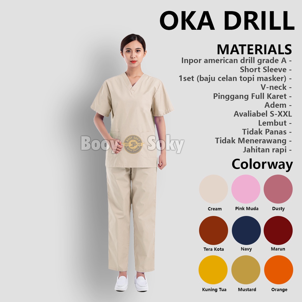 Baju Ok / Baju Oka / Baju Seragam Perawat / Scrub Lengan Pendek Cream