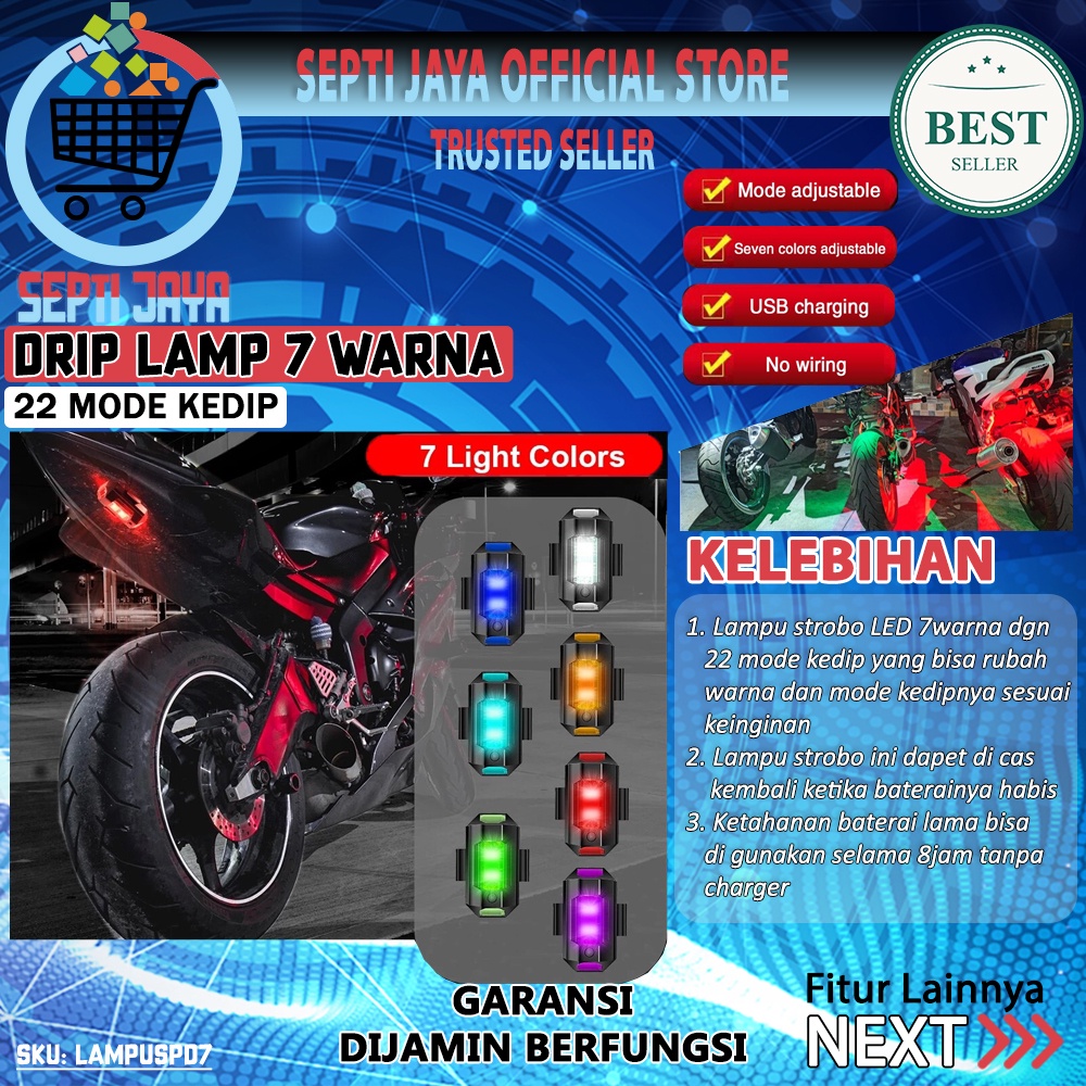 Lampu LED Kedip Sinyal Sein Sepeda Motor Multi Mode Drip Lamp Car Waterproof 7 Warna Warni Tahan Ant
