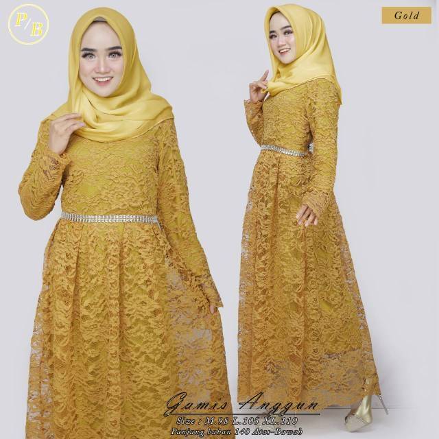 Gamis Brukat Anggun Warna Gold Gamis Warna Kuning Gamis Murah Gamis Modern Gamis Mewah Shopee Indonesia