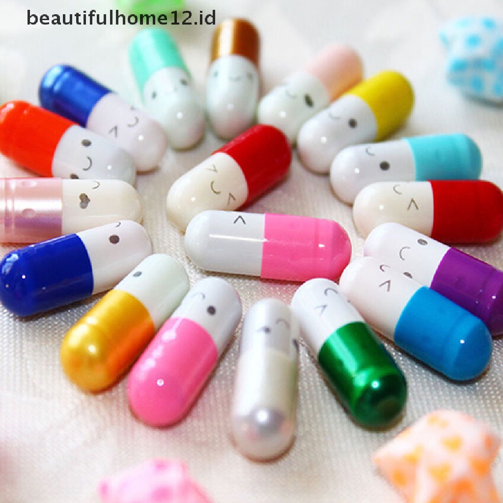 【beautifulhome12.id】 50 Pcs Message in a Bottle Capsule Letter Cute Love Friendship Half Color Pills .