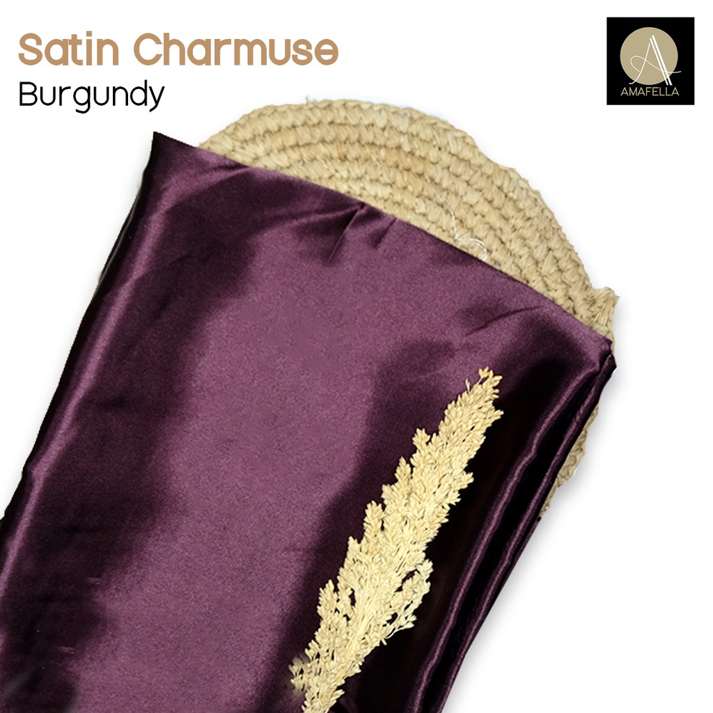 1/2 meter Kain Satin Charmuse / Satin Silk Premium Warna Burgundy