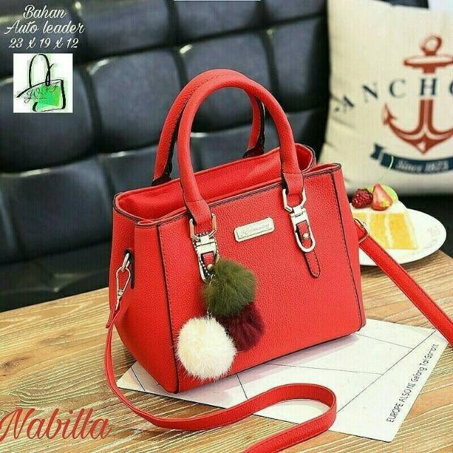 Tas selempang Nabila free pompom/tas murah/tas fashion wanita cantik