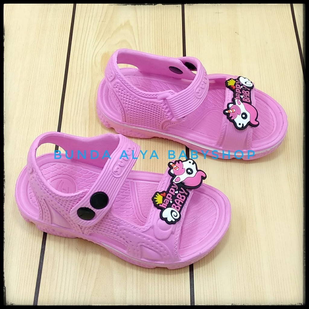 Sendal Anak Perempuan Usia 3 4 5 Tahun Motif Lucu PINK Karet Elastis - Sepatu Sandal Anak Cewek Karet Unicorn Anti Licin Size 24 - 29