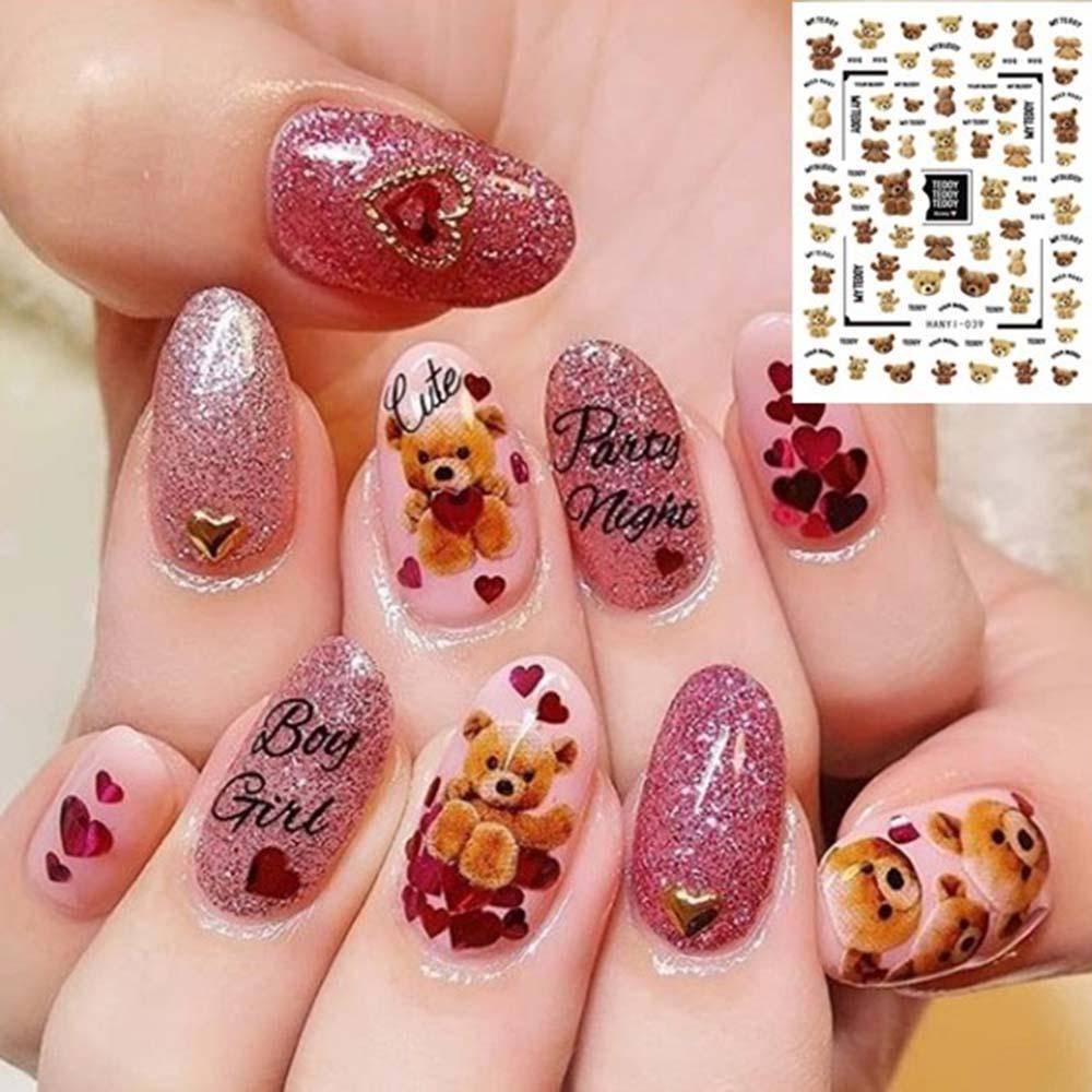 Agustina Beruang Lucu Dekorasi Stiker Dirancang Dengan Indah DIY Sticker Decals acrylic manicure Alat Foil Kuku 3D Nail Art Stickers