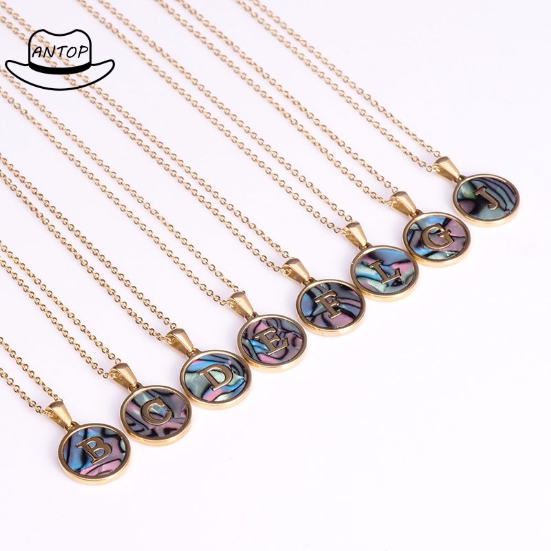 Fashion Kalung Stainless Steel  Bulat Alami Shell Kalung 26 Huruf  Wanita Perhiasan ANTOP