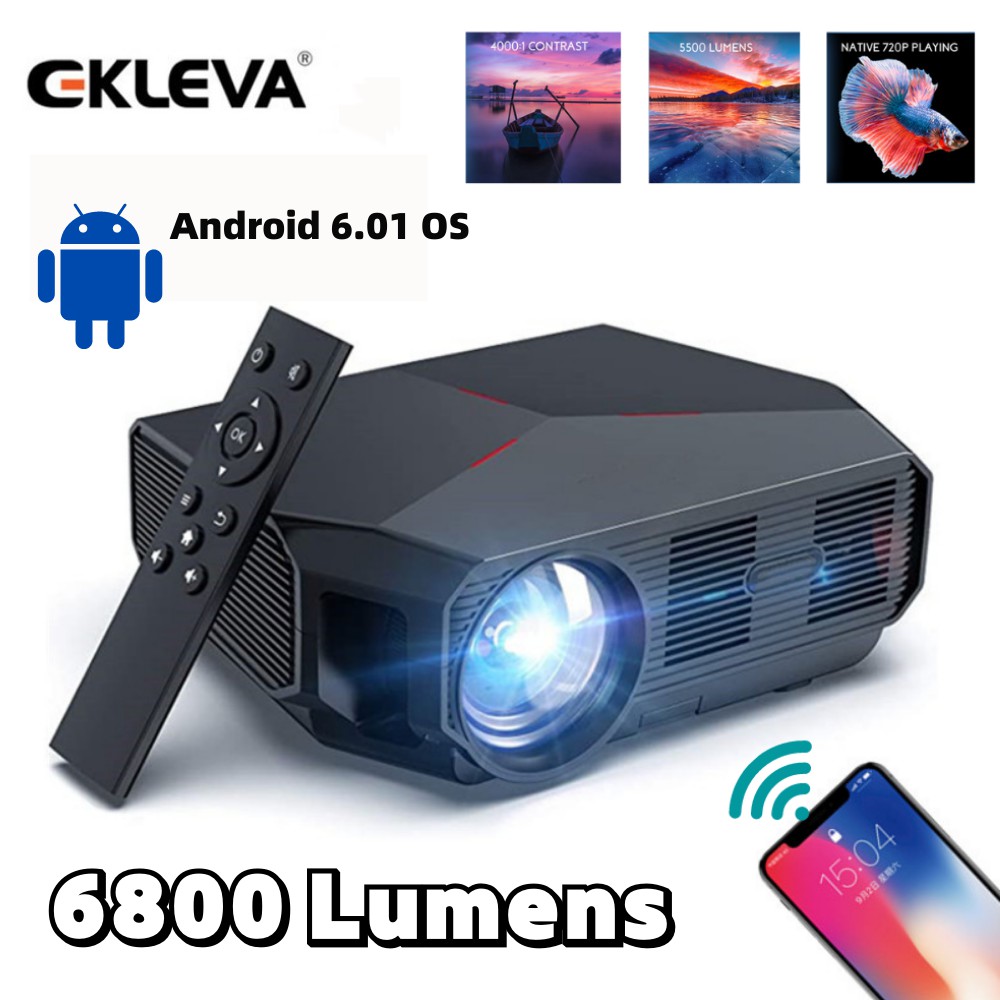 Ekleva A4300 Pro 4k Office Projector Mendukung Phone WIFI Android 6800 Lumens 200‘’ Untuk Home Outdo