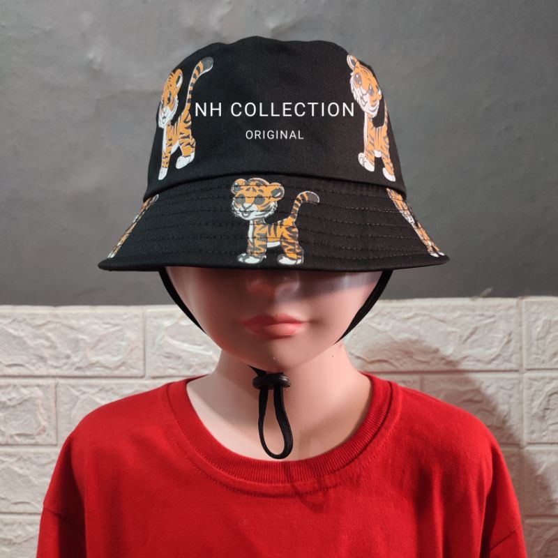 Bucket Hat Anak Ada Tali Unisex/Topi buket Motif Harimau ORIGINAL Custom Bordir Nama