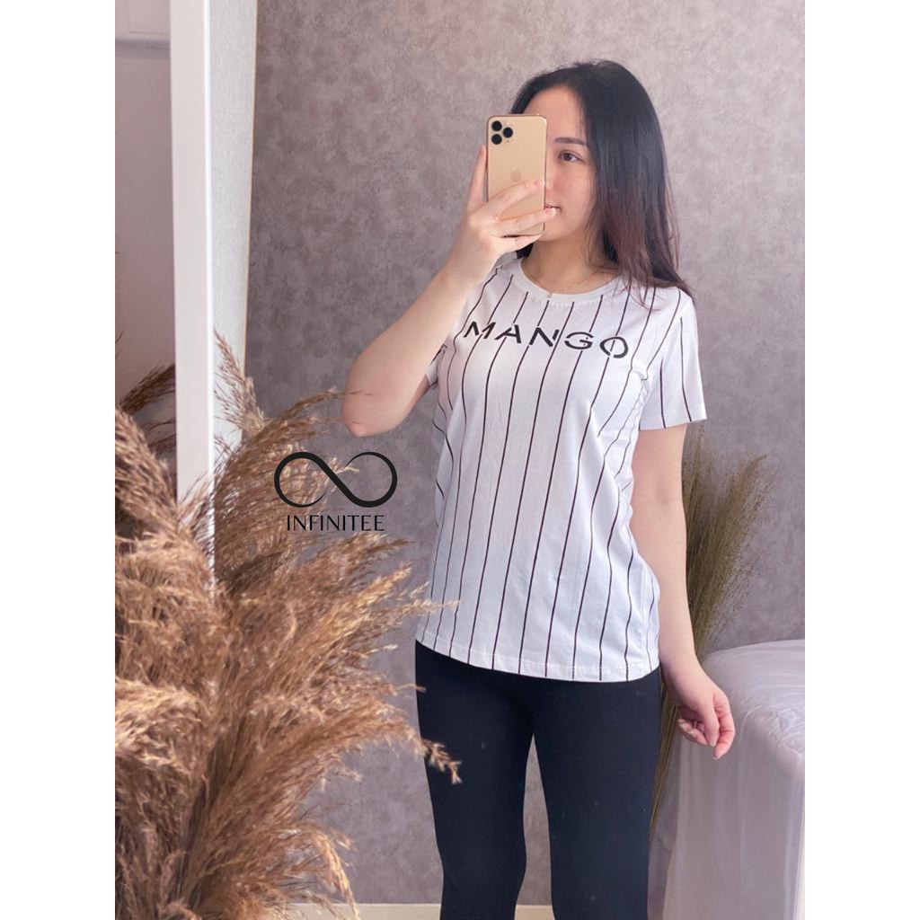 Baju Atasan Kaos Wanita Salur Hitam Putih | Kaos Wanita Import Terkini