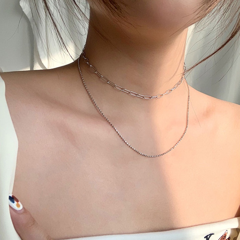 Double-Layer Korea Rantai Kalung In Angin Dingin Kalung Klavikula Rantai Wanita Kepribadian Kalung Fashion Aksesoris Perhiasan