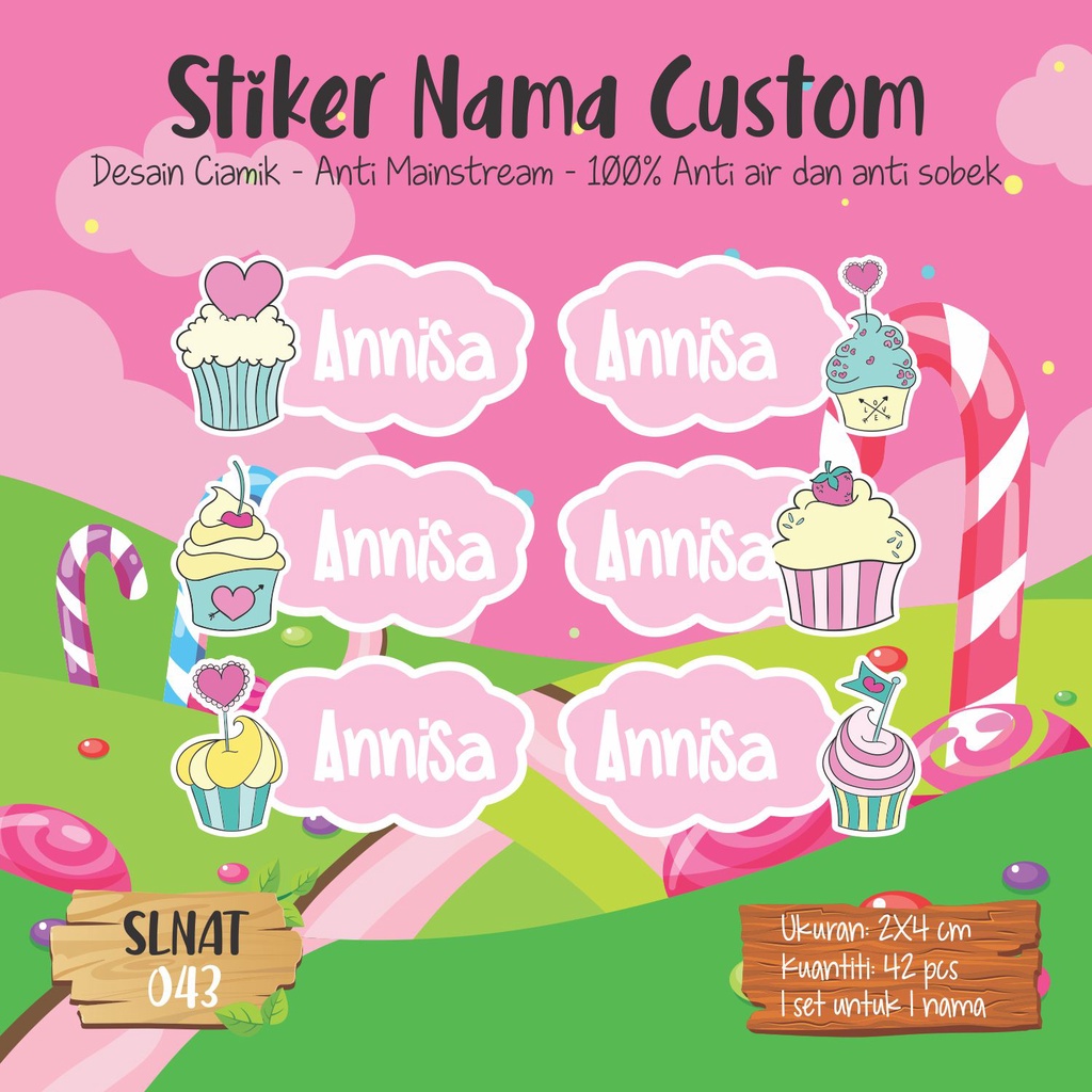 

sticker label nama anak kartun cute lucu SLNAT 043