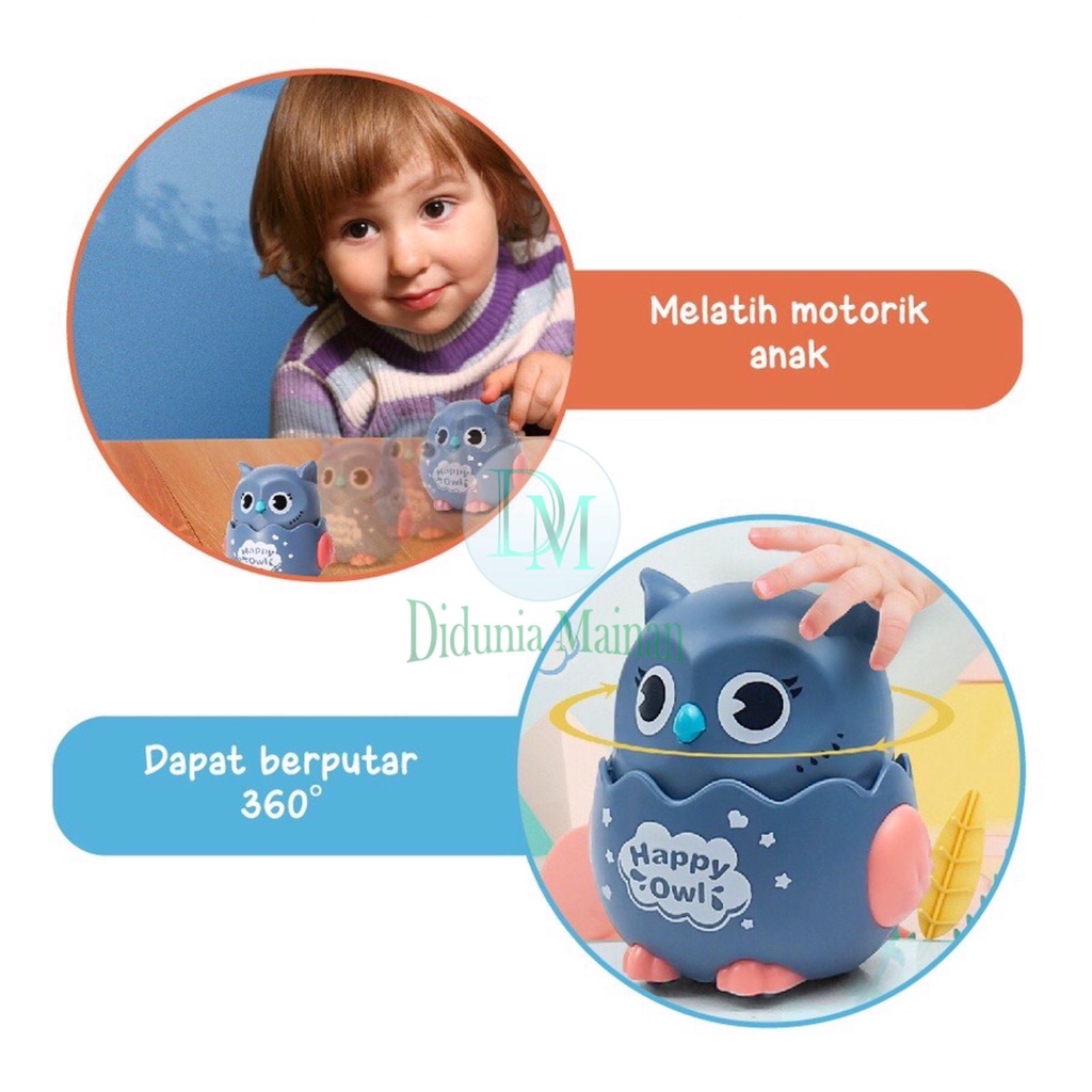 mainan edukasi anak figure burung hantu tekan jalan happy owl baby press and go