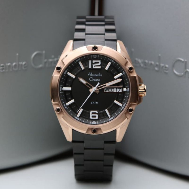 JAM TANGAN PRIA ALEXANDRE CRISTI AC 6518/Ac6518 ROSE GOLD BLACK ORIGINAL
