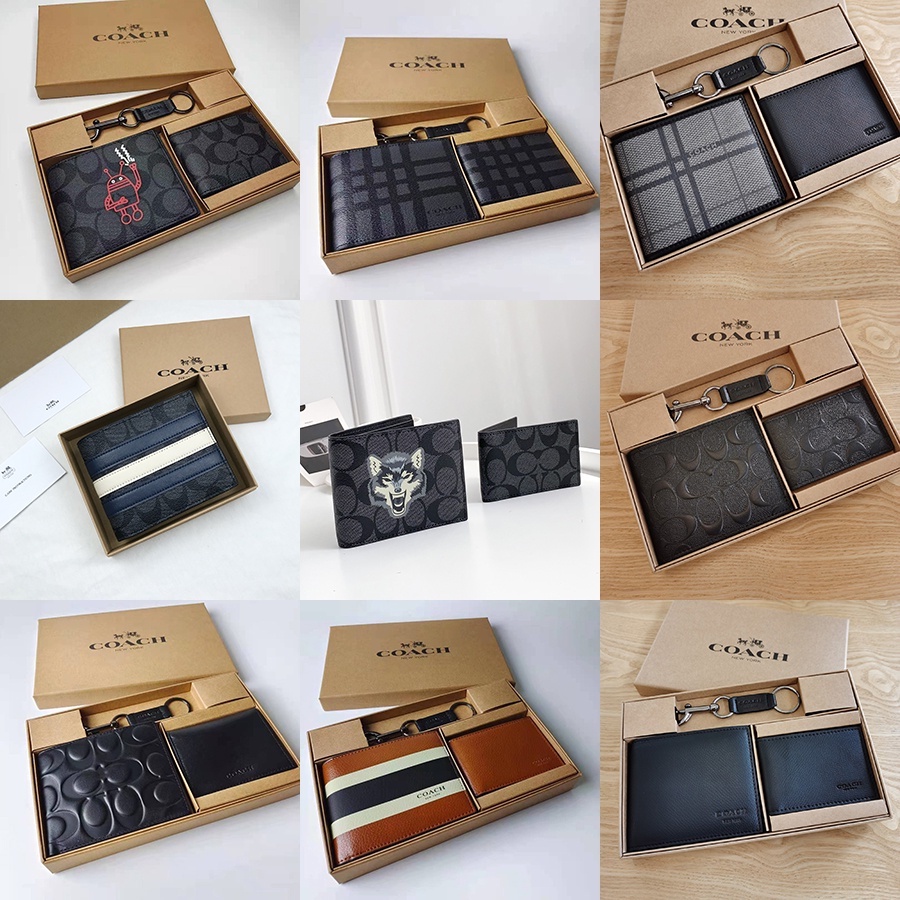 Asli coach 22534 Tas Pria Dompet Pria Dompet Lipat、 tas kulit anak sapi 、dompet pendek、Dompet koin