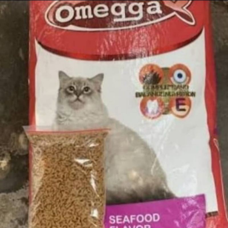 makanan kucing omega seafood repack 1 kg - or cat food/omegga 1 kg