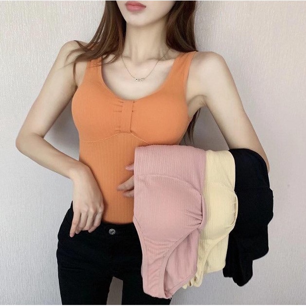 Tank Top BRA Miniset Fahion Dewasa MULTIWARNA - Singlet Wanita Tangtop Korea Model Panjang Bahan Elastis - OL T222