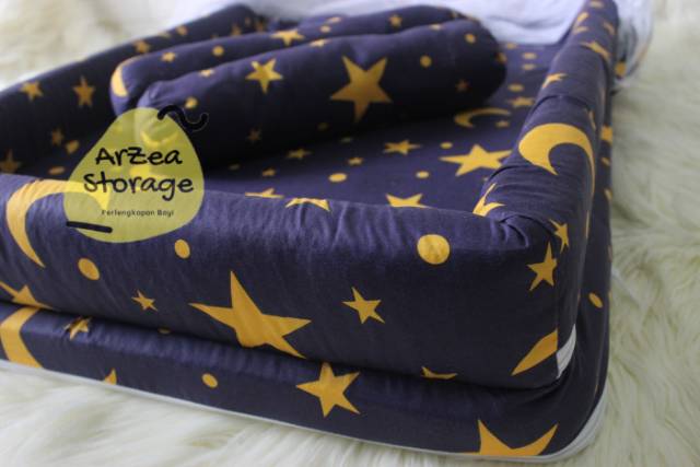 Kasur bayi kelambu set bantal guling kolam bulan bintang navy