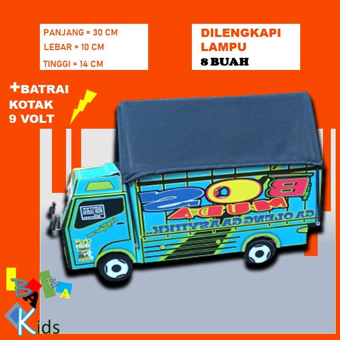 Mainan Mobil Truk Oleng Warna Tosca Mainan Anak Dari Kayu Dengan Lampu Ukuran 30 Cm