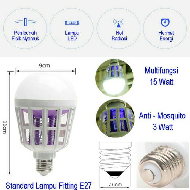 Lampu Nyamuk Bohlam Pembunuh Nyamuk LED 15 Watt