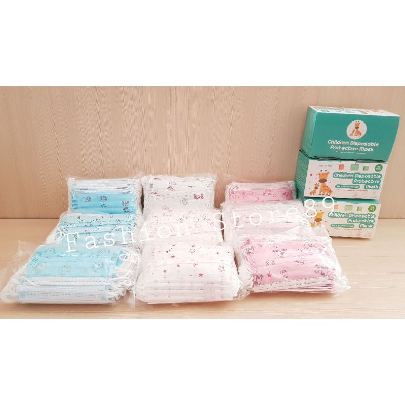 Ready siap kirim masker anak 3ply karakter 1box isi 50pcs