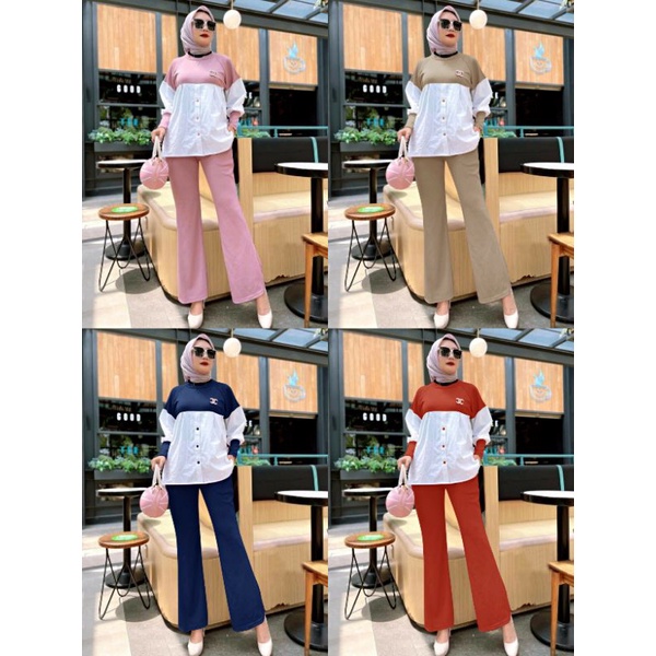 (READY bhn.rajut L-XXL) setelan wanita set isyana knit import ed/pakaian wanita muslim stelan baju d