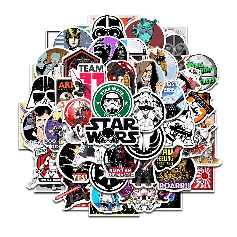 50pcs Stiker Kertas Tema Star Wars Untuk Koper / Sepeda / Notebook Anak