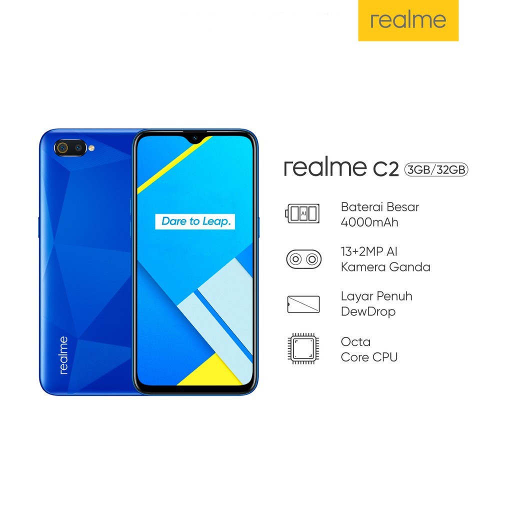 HP REALME C2 RAM 3GB/32GB HANDPHONE ANDROID SMARTPHONE ORIGINAL GARANSI RESMI COD