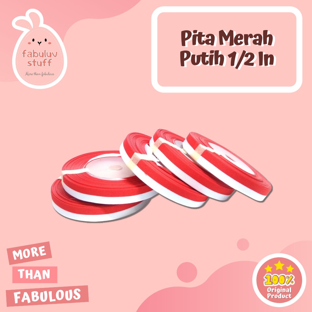 

ATK ~ Pita Merah Putih 1/2 in / Pita Satin Indonesia White Red