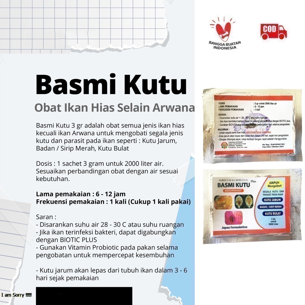 OBAT ANTI PARASIT &amp; KUTU PADA IKAN - BASMI KUTU IKAN 3 GRAM - BUNUH SEGALA JENIS KUTU JAMUR PADA IKAN UDANG FISH - MURAH GARANSI KUALITAS ASLI ORIGINAL - TEKNOLOGI JEPANG PET ANIMAL HEALTHCARE  VETERINARY TAMASINDO VITAMIN HEWAN PELIHARAAN MITRAPETLOVER