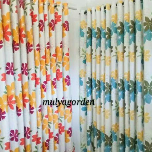 BAGUS Gorden hordeng motif bunga biru oren